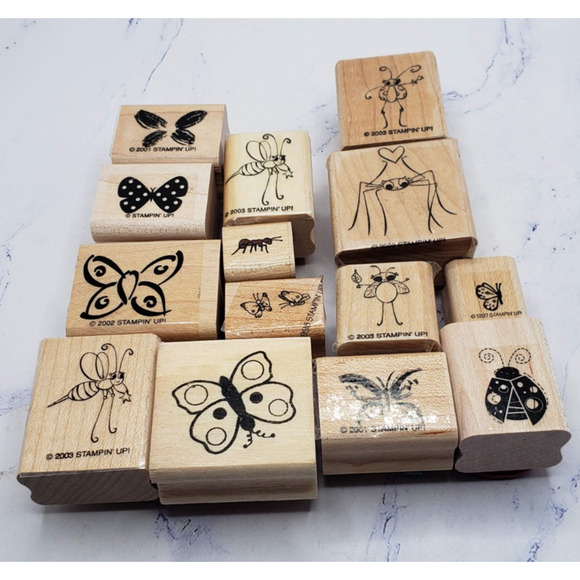 Butterflies and Nature Lot of 14 Small Wood Mounted Rubber Stamps - Picture 1 of 16